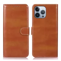 For iPhone 13 Pro Max 6.7 inch PU Leather Phone Cover Crazy Horse Texture Wallet Style Stand Shockproof Soft TPU Interior Shell - Brown