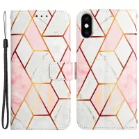 For iPhone XS Max 6.5 inch YB Pattern Printing Leather Series-5 PU Leather + TPU Drop-proof Marble Pattern Cover Wallet Stand Phone Shell - Pink White LS002