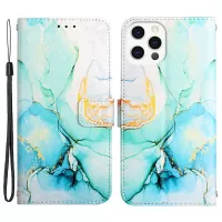 For iPhone 13 Pro 6.1 inch YB Pattern Printing Leather Series-5 PU Leather Foldable Stand Phone Shell Marble Pattern Magnetic Closure Wallet Case - Green LS003