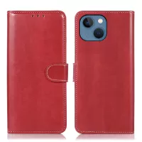 For iPhone 13 mini 5.4 inch Crazy Horse Texture PU Leather Cover Wallet Style Stand Shockproof Soft TPU Interior Shell - Red