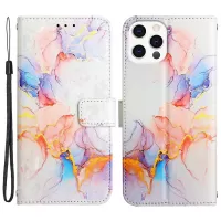 For iPhone 13 Pro Max 6.7 inch YB Pattern Printing Leather Series-5 Supporting Wireless Charging PU Leather Cover Marble Pattern Wallet Stand Case - Milky Way Marble White LS004