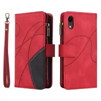 KT Multi-function Series-5 Practical Phone Case for iPhone XR 6.1 inch Bi-color Splicing PU Leather Wallet Zipper Pocket Smartphone Shell Covering - Red