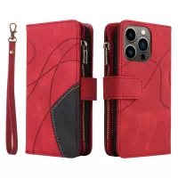 KT Multi-function Series-5 For iPhone 12 Pro 6.1 inch/iPhone 12 6.1 inch Anti-scratch Phone Case Bi-color Splicing PU Leather+TPU Multiple Card Slots Smartphone Shell Covering - Red