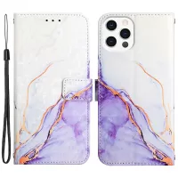 For iPhone 13 Pro 6.1 inch YB Pattern Printing Leather Series-5 PU Leather Foldable Stand Phone Shell Marble Pattern Magnetic Closure Wallet Case - White Purple LS006