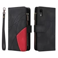 KT Multi-function Series-5 Practical Phone Case for iPhone XR 6.1 inch Bi-color Splicing PU Leather Wallet Zipper Pocket Smartphone Shell Covering - Black