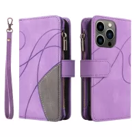 KT Multi-function Series-5 For iPhone 12 Pro 6.1 inch/iPhone 12 6.1 inch Anti-scratch Phone Case Bi-color Splicing PU Leather+TPU Multiple Card Slots Smartphone Shell Covering - Light Purple
