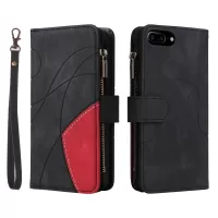 KT Multi-function Series-5 For iPhone 7 Plus/8 Plus/6 Plus 5.5 inch Anti-scratch Phone Case Dual Color Splicing PU Leather Multiple Card Slots Zipper Pocket Smartphone Shell - Black