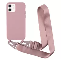 For iPhone 11 6.1 inch Slim Matte Cell Phone Case Drop Shockproof TPU Back Cover with Shoulder Strap - Deep Pink