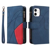 KT Multi-function Series-5 For iPhone 12 mini 5.4 inch Mobile Phone Case Bag Imprinted Curved Line Pattern Bi-color PU Leather Wallet Design Smartphone Covering - Blue