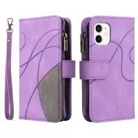 KT Multi-function Series-5 For iPhone 12 mini 5.4 inch Mobile Phone Case Bag Imprinted Curved Line Pattern Bi-color PU Leather Wallet Design Smartphone Covering - Light Purple