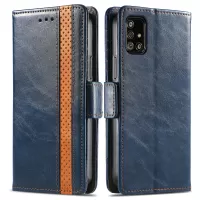 CASENEO 002 Series for Samsung Galaxy A51 4G SM-A515 Business Style Splicing Phone Cover PU Leather Wallet Stand Case - Blue