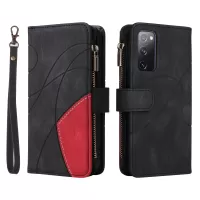 For Samsung Galaxy S20 FE 5G/S20 FE 4G/S20 Lite KT Multi-function Series-5 Stylish Bi-color Splicing PU Leather Shockproof Case Zipper Pocket Multiple Card Slots Cover Shell - Black