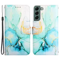 For Samsung Galaxy S22+ 5G YB Pattern Printing Leather Series-5 Full Body Protection Marble Pattern Case PU Leather Stand Phone Cover with Wallet - Green LS003