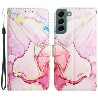 For Samsung Galaxy S22 5G YB Pattern Printing Leather Series-5 PU Leather Well-protected Marble Pattern Case Wallet Stand Cell Phone Shell - Rose Gold LS005