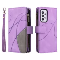 KT Multi-function Series-5 for Samsung Galaxy A33 5G Multiple Card Slots Bi-color Splicing Anti-drop Cover Zipper Pocket Leather Phone Case - Light Purple
