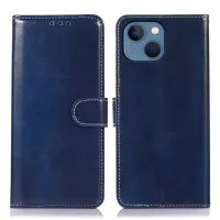 For iPhone 13 mini 5.4 inch Crazy Horse Texture PU Leather Cover Wallet Style Stand Shockproof Soft TPU Interior Shell - Blue