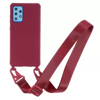 For Samsung Galaxy A72 5G Slim Surface Layer Smooth Matte Soft Flexible TPU Cover with Long Strap - Red