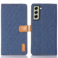 For Samsung Galaxy S21 FE 5G Oxford Cloth Texture PU Leather + Soft TPU Inner Shell Anti-scratch Wallet Stand Flip Phone Cover - Dark Blue