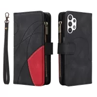 KT Multi-function Series-5 for Samsung Galaxy A32 5G Multiple Card Slots Bi-color Splicing Anti-scratch Cover Stand Leather Phone Case with Zipper Pocket - Black