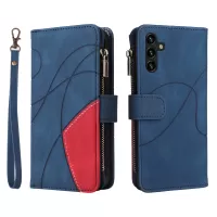 KT Multi-function Series-5 for Samsung Galaxy A13 5G Multiple Card Slots Bi-color Splicing Cover Stand Zipper Pocket Leather Anti-drop Cell Phone Case - Blue