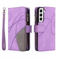 KT Multi-function Series-5 for Samsung Galaxy S22 5G Bi-color Splicing PU Leather Multiple Card Slots Zipper Pocket Phone Case with Stand Wallet - Light Purple