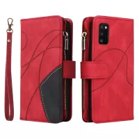KT Multi-function Series-5 for Samsung Galaxy A41 (Global Version) Wallet Phone Case Bi-color Splicing Cover Stand Zipper Pocket Leather Anti-drop Cell Phone Folio Flip Cover - Red