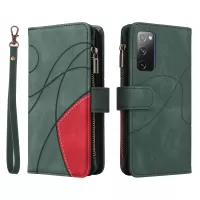 For Samsung Galaxy S20 FE 5G/S20 FE 4G/S20 Lite KT Multi-function Series-5 Stylish Bi-color Splicing PU Leather Shockproof Case Zipper Pocket Multiple Card Slots Cover Shell - Green