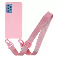 For Samsung Galaxy A72 5G Slim Surface Layer Smooth Matte Soft Flexible TPU Cover with Long Strap - Pink