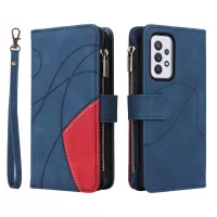 KT Multi-function Series-5 for Samsung Galaxy A33 5G Multiple Card Slots Bi-color Splicing Anti-drop Cover Zipper Pocket Leather Phone Case - Blue