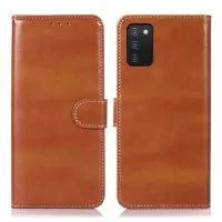 For Samsung Galaxy A03s (166.5 x 75.98 x 9.14mm) Cell Phone Protection Shell Bag PU Leather Crazy Horse Texture Wallet Style Stand Shockproof Soft TPU Interior Case - Brown
