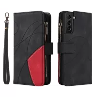KT Multi-function Series-5 for Samsung Galaxy S21+ 5G Bi-color Splicing Multiple Card Slots Stand Case PU Leather Zipper Pocket Wallet Phone Shell - Black