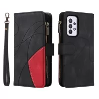 KT Multi-function Series-5 for Samsung Galaxy A33 5G Multiple Card Slots Bi-color Splicing Anti-drop Cover Zipper Pocket Leather Phone Case - Black