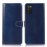 For Samsung Galaxy A03s (166.5 x 75.98 x 9.14mm) Cell Phone Protection Shell Bag PU Leather Crazy Horse Texture Wallet Style Stand Shockproof Soft TPU Interior Case - Blue