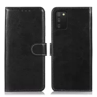 For Samsung Galaxy A03s (164.2 x 75.9 x 9.1mm) Smartphone Bag Case PU Leather Phone Cover Crazy Horse Texture Wallet Style Stand Phone Shell - Black