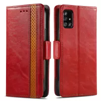 CASENEO 002 Series for Samsung Galaxy A51 4G SM-A515 Business Style Splicing Phone Cover PU Leather Wallet Stand Case - Red