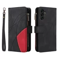 KT Multi-function Series-5 for Samsung Galaxy A13 5G Multiple Card Slots Bi-color Splicing Cover Stand Zipper Pocket Leather Anti-drop Cell Phone Case - Black