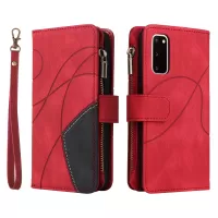 KT Multi-function Series-5 For Samsung Galaxy S20 4G/5G Wallet Phone Covering Imprinted Curved Line Pattern Bi-color PU Leather Coated TPU Phone Shell Case - Red