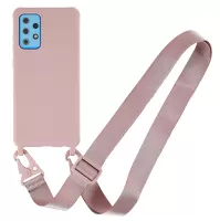 For Samsung Galaxy A52 4G/5G/Galaxy A52s 5G Soft TPU Ultra Thin Phone Case Matte Finish Coating Grip Anti-Fingerprint Cover with Adjustable Strap - Deep Pink