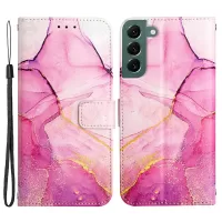 For Samsung Galaxy S22 5G YB Pattern Printing Leather Series-5 PU Leather Well-protected Marble Pattern Case Wallet Stand Cell Phone Shell - Pink Purple Gold LS001