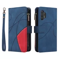KT Multi-function Series-5 for Samsung Galaxy A32 4G (EU Version) Multiple Card Slots Stand Design Stylish Bi-color Splicing Leather Phone Case with Zipper Pocket - Blue