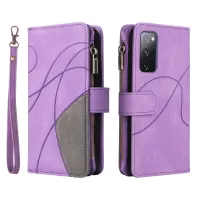 For Samsung Galaxy S20 FE 5G/S20 FE 4G/S20 Lite KT Multi-function Series-5 Stylish Bi-color Splicing PU Leather Shockproof Case Zipper Pocket Multiple Card Slots Cover Shell - Light Purple