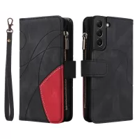 KT Multi-function Series-5 For Samsung Galaxy S22+ 5G Phone Case Shell Imprinted Curved Line Pattern Bi-color PU Leather Wallet Design Smartphone Covering - Black