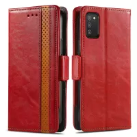 CASENEO 002 Series for Samsung Galaxy A02s (164.2 x 75.9 x 9.1mm) PU Leather Splicing Phone Cover Business Style RFID Blocking Wallet Stand Case - Red