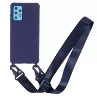 For Samsung Galaxy A72 5G Slim Surface Layer Smooth Matte Soft Flexible TPU Cover with Long Strap - Dark Blue