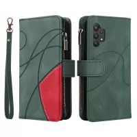 KT Multi-function Series-5 for Samsung Galaxy A32 4G (EU Version) Multiple Card Slots Stand Design Stylish Bi-color Splicing Leather Phone Case with Zipper Pocket - Green