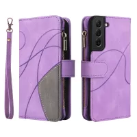 KT Multi-function Series-5 For Samsung Galaxy S22+ 5G Phone Case Shell Imprinted Curved Line Pattern Bi-color PU Leather Wallet Design Smartphone Covering - Light Purple