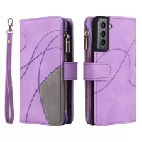 KT Multi-function Series-5 for Samsung Galaxy S21 5G Bi-color Splicing 9 Card Slots Wallet Phone Case PU Leather Stand Zipper Pocket Cover - Light Purple
