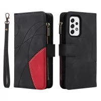 KT Multi-function Series-5 for Samsung Galaxy A53 5G Stylish Bi-color Splicing Leather Phone Shell  Zipper Pocket Multiple Card Slots Cover Case - Black