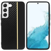 Carbon Fiber Texture Phone Case for Samsung Galaxy S22+ 5G, Ultra-slim Fingerprint-free Cellphone Back Case - Black/Yellow