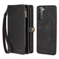 MEGSHI 017 Series Detachable Leather Case for Samsung Galaxy S21 5G, Magnetic Absorption Wallet Pocket with Wrist Strap - Black